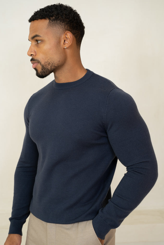 Ultra Fine Knit Crew Neck Jumper - Navy