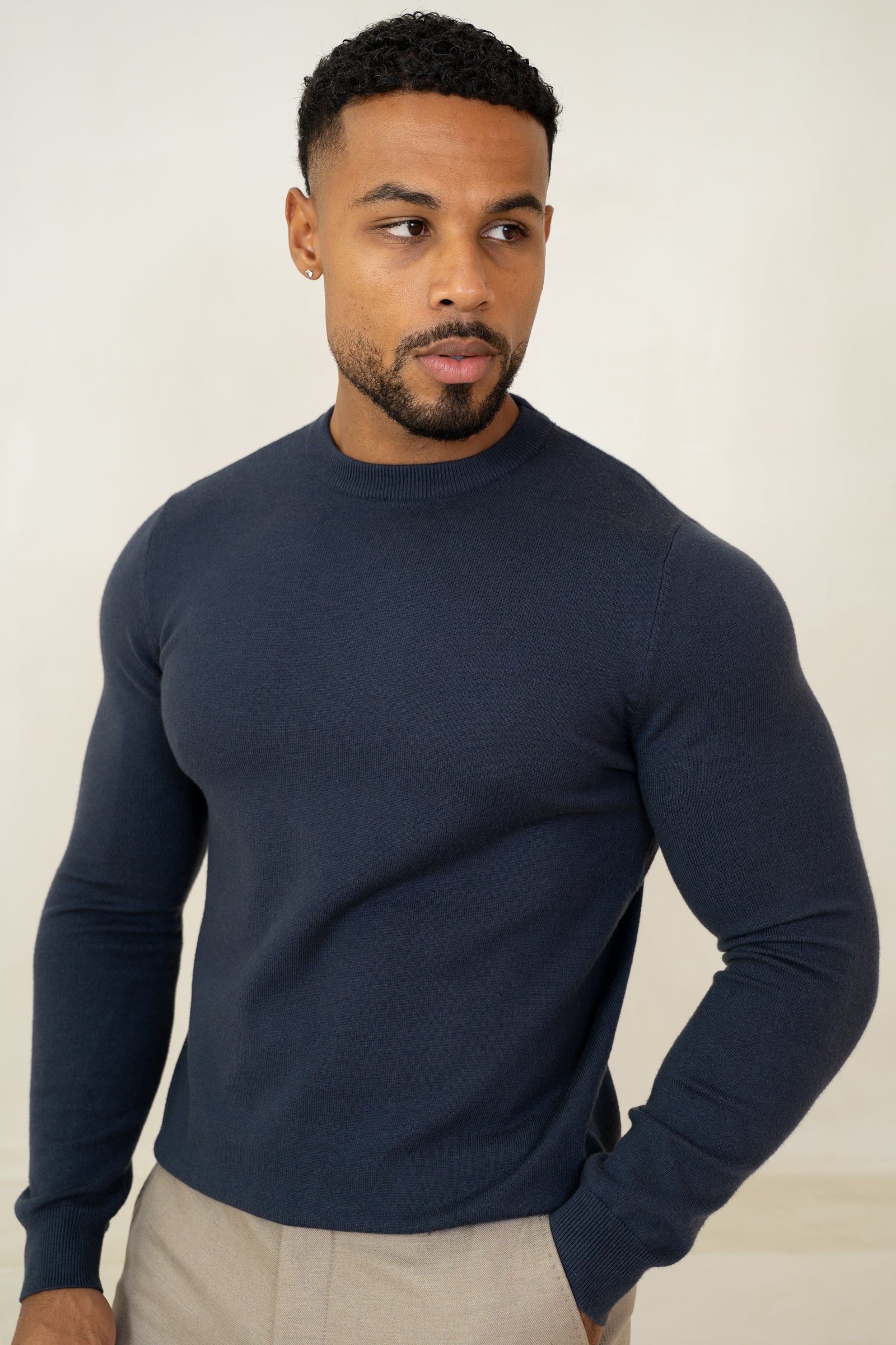 Ultra Fine Knit Crew Neck Jumper - Navy