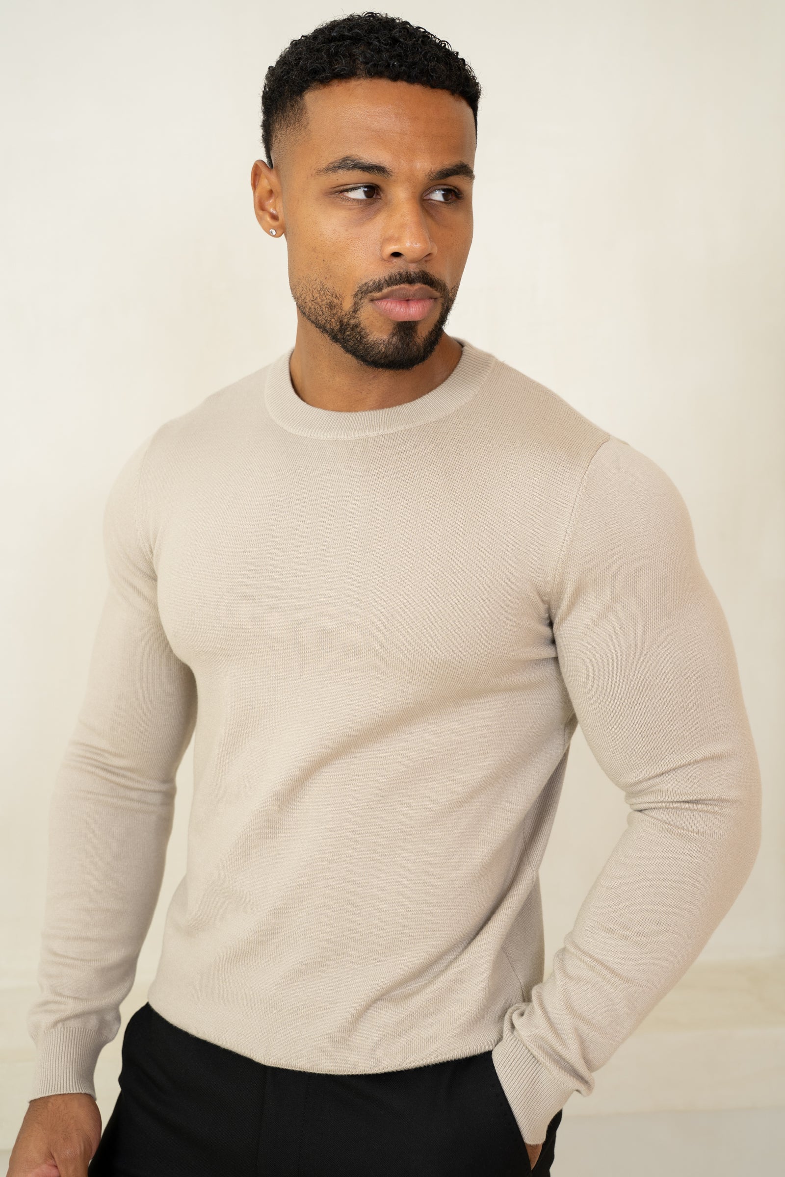 Ultra Fine Knit Crew Neck Jumper - Taupe