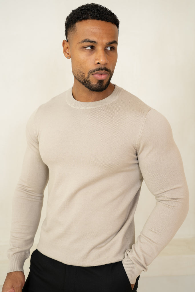 Ultra Fine Knit Crew Neck Jumper - Taupe