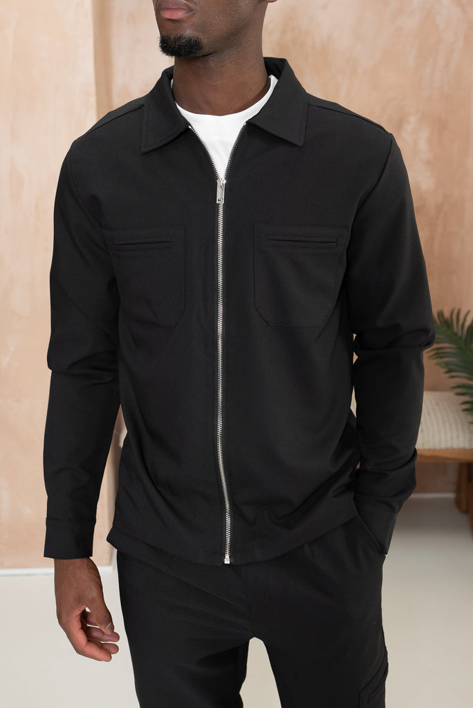 Essential Utility Zip-Up Over Shirt - Black