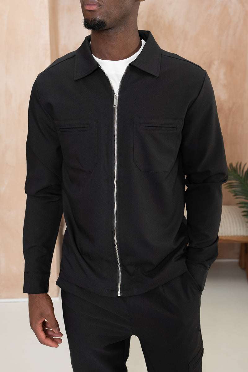 Essential Utility Zip-Up Over Shirt - Black