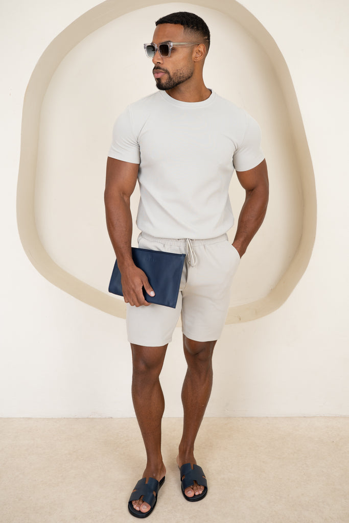 Waffle Knit Slim Fit T-Shirt - Grey