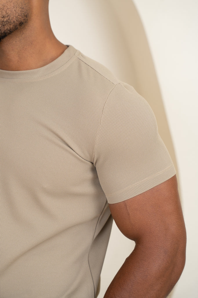 Waffle Knit Slim Fit T-Shirt - Taupe