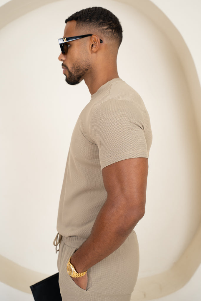 Waffle Knit Slim Fit T-Shirt - Taupe