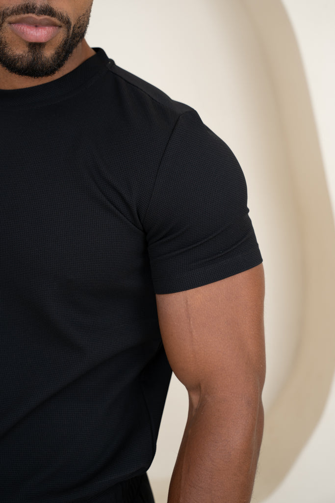 Waffle Knit Slim Fit T-Shirt - Black