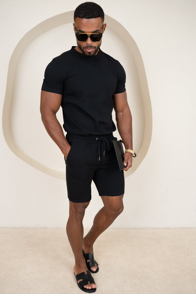 Waffle Knit Shorts - Black