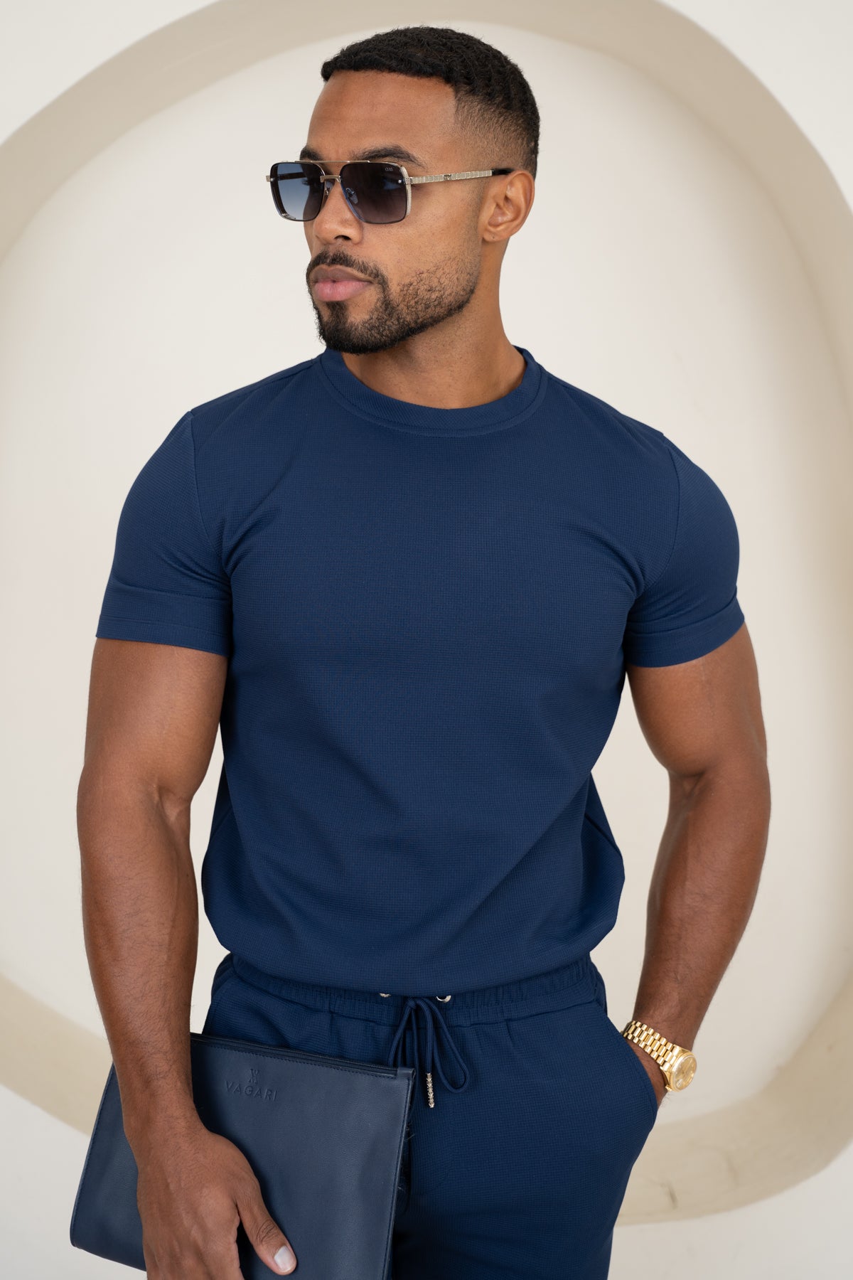 Waffle Knit Slim Fit T-Shirt - Navy