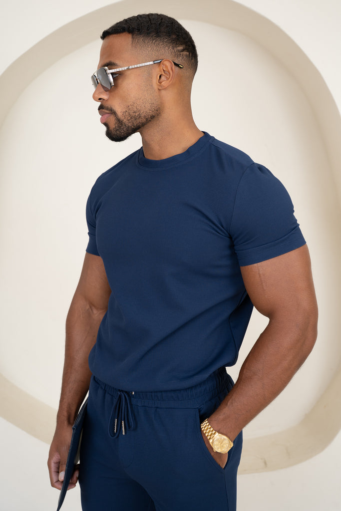 Waffle Knit Slim Fit T-Shirt - Navy