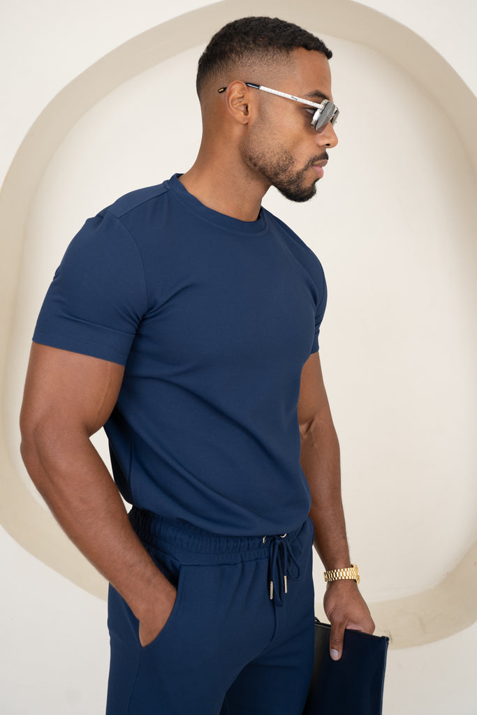 Waffle Knit Slim Fit T-Shirt - Navy