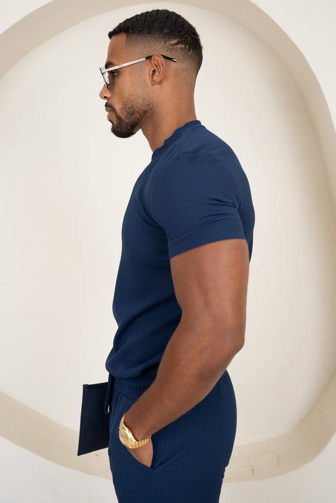 Waffle Knit Slim Fit T-Shirt - Navy