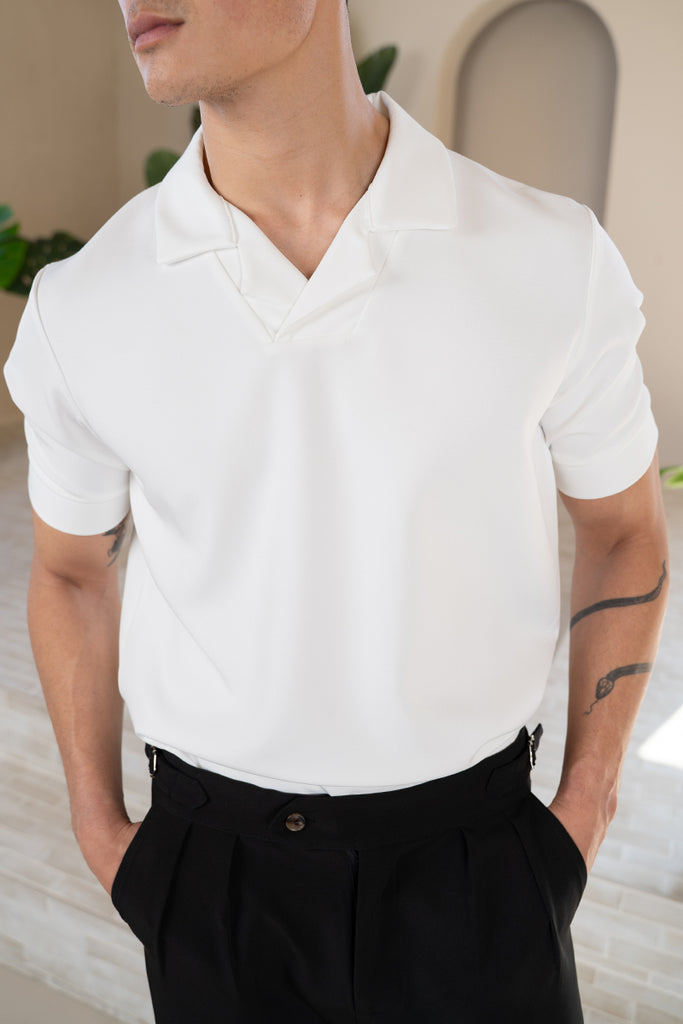 Scuba Open Neck Revere Polo - White
