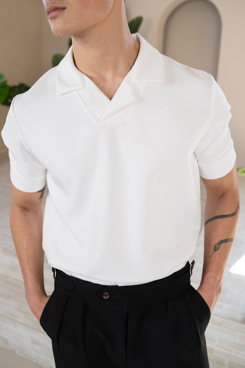 Scuba Open Neck Revere Polo - White